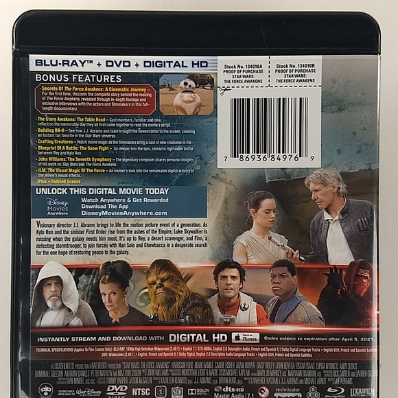 Star Wars: The Force Awakens Blu Ray/ DVD Combo pack - Picture 3 of 17